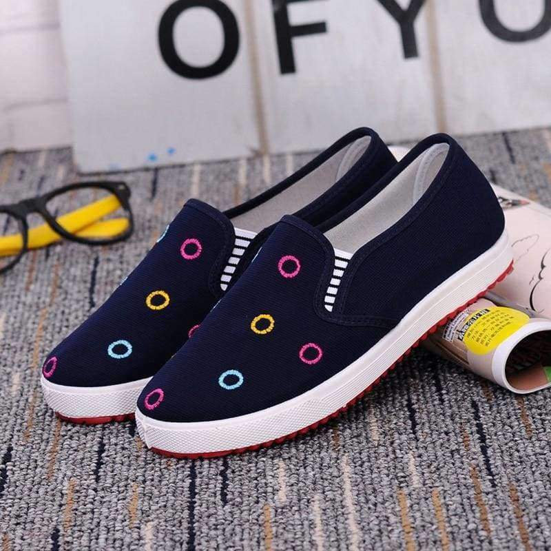 Planet Gates Dark Blue / 5 Women's Vulcanize Shoes Geometric Round Toe Casual Shoes Embroider Women Flats For Spring Autumn Summer Big Size 36-41 8H0095