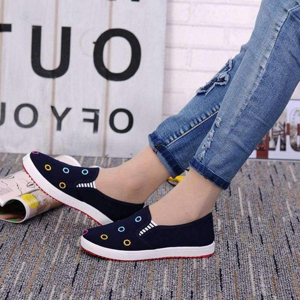 Planet Gates Dark Blue / 5 Women's Vulcanize Shoes Geometric Round Toe Casual Shoes Embroider Women Flats For Spring Autumn Summer Big Size 36-41 8H0095