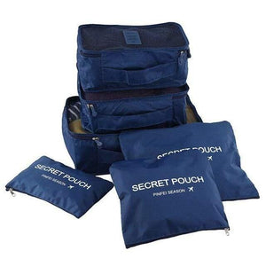 Planet Gates dark blue 6pcs/set Fashion Double Zipper Waterproof Polyester Men and Women Luggage secret travel Bags packing cubes