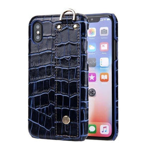 Planet Gates dark blue / For iPhone XS Max iPhone XS Leather Case Luxury Crocodile Pattern Hand Strap Genuine Leather Back Phone Case Cover for iPhone XS Max XS XR 7 8