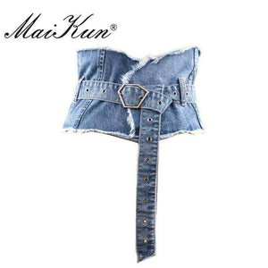 Planet Gates Dark Blue Korea Style Denim Wide Corset Jeans Women Belts For Women Female Belt Cummerbund for Party Dresses Fashion Clothing Accessories