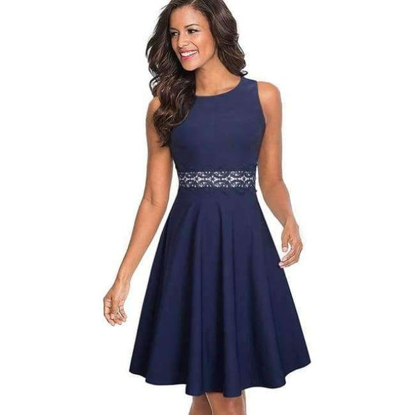 Planet Gates tmavě modré / L Nice-forever vintage elegantní výšivka květinová krajka patchwork vestidos áčkové pin-up obchodní dámské párty zvonové šaty swingové šaty A079