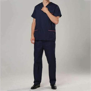 Planet Gates Dark Blue Men / S Summer Medical Scrubs Women Nurse Uniform V-neck Short Sleeve  Beauty Salon Clothing Hospital Men Surgical Gown Coat+Pants S-2XL