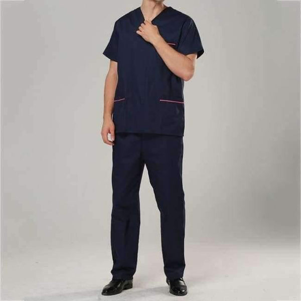 Planet Gates Dark Blue Men / S Summer Medical Scrubs Women Nurse Uniform V-neck Short Sleeve  Beauty Salon Clothing Hospital Men Surgical Gown Coat+Pants S-2XL