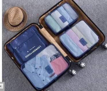 Planet Gates dark blue Nylon Packing Cube Travel Bag Double zipper System Durable 6 Pieces One Set Large Capacity Luggage Organize Bag b35