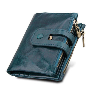 Planet Gates Dark Blue Wallet Women Genuine Leather Wallets Female Hasp Double Zipper Design Coin Purse ID Card Holder Unisex Slim Wallet