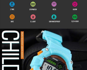 Planet Gates Dark blue watch Kids Watches Digital Wristwatch 50M Waterproof Plastic Case Alarm Boys Girls Children Watch 1484 reloj