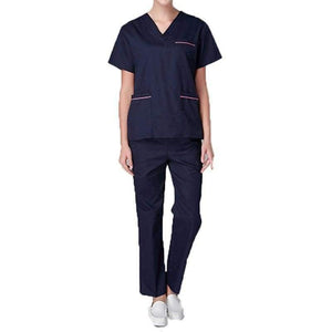Planet Gates Dark blue women / S Summer Medical Scrubs Women Nurse Uniform V-neck Short Sleeve  Beauty Salon Clothing Hospital Men Surgical Gown Coat+Pants S-2XL