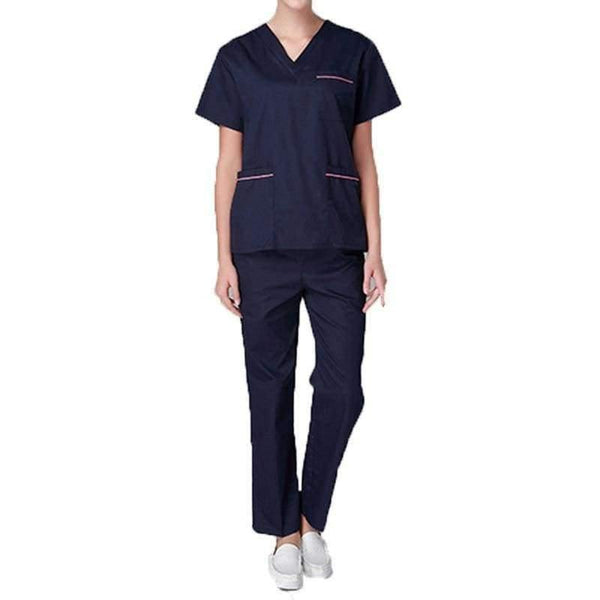 Planet Gates Dark blue women / S Summer Medical Scrubs Women Nurse Uniform V-neck Short Sleeve  Beauty Salon Clothing Hospital Men Surgical Gown Coat+Pants S-2XL