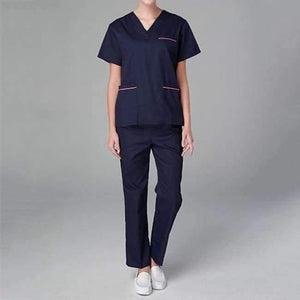 Planet Gates Dark blue women / S Summer Medical Scrubs Women Nurse Uniform V-neck Short Sleeve  Beauty Salon Clothing Hospital Men Surgical Gown Coat+Pants S-2XL
