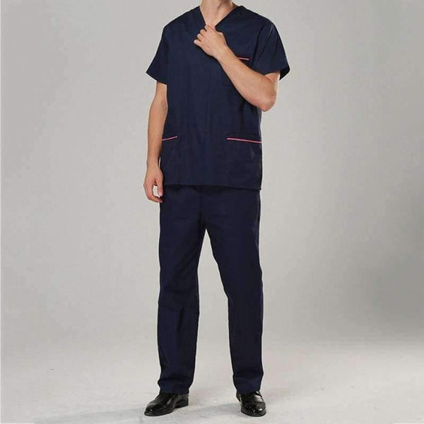 Planet Gates Dark blue women / S Summer Medical Scrubs Women Nurse Uniform V-neck Short Sleeve  Beauty Salon Clothing Hospital Men Surgical Gown Coat+Pants S-2XL