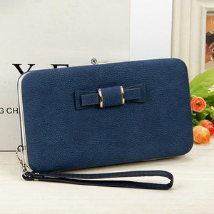 Planet Gates dark-blue Women's Wallet Snap Coin Purse Phone Bag Bow Multi-card Bit Card Holder Purse Women Luxury  Billetera Mujer