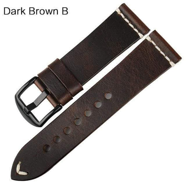Planet Gates Dark Brown B / 22mm Watch Accessories Cow Leather Strap Watch Bracelet Brown Vintage Watch band 20mm 22mm 24mm Watchband For Fossil Watch