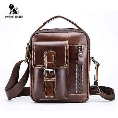 Planet Gates Dark Brown / China Brand Genuine Leather Shoulder Bag Men Messenger Bags Small Casual Flap Zipper Design Male CrossBody Bag