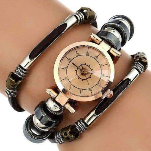 Planet Gates Dark Coffe Gnova Platinum Top quality genuine Leather Bracelet Watch Women Triple Retro Strap Vintage Gear Dial Fashion Wristwatch A549