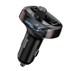 Planet Gates Dark Coffee Baseus FM Transmitter Aux Modulator Bluetooth Car Charger Kit Handsfree Audio MP3 Player 3.4A Dual USB Fast Mobile Phone Charger