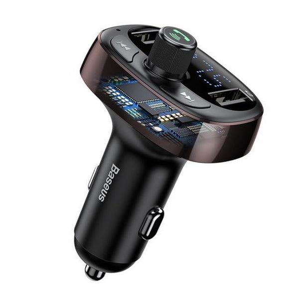 Planet Gates Dark Coffee Baseus FM Transmitter Aux Modulator Bluetooth Car Charger Kit Handsfree Audio MP3 Player 3.4A Dual USB Fast Mobile Phone Charger