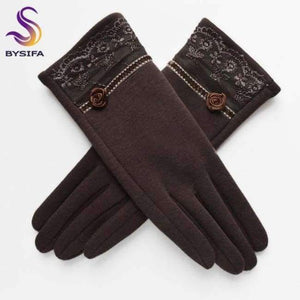 Planet Gates dark coffee [BYSIFA] Cashmere Wool Women Gloves Winter Thick Ladies Lace Embroidered Wool Gloves Grey And Green Elegant Soft Mittens Gloves