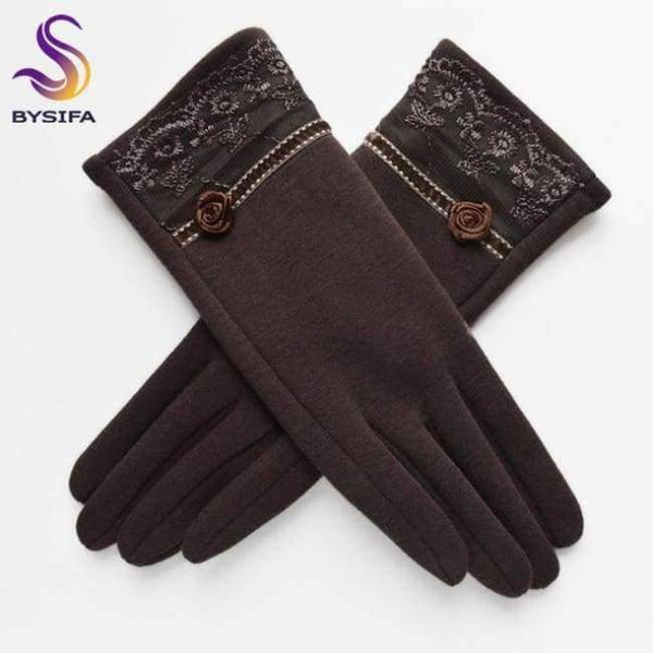 Planet Gates dark coffee [BYSIFA] Cashmere Wool Women Gloves Winter Thick Ladies Lace Embroidered Wool Gloves Grey And Green Elegant Soft Mittens Gloves