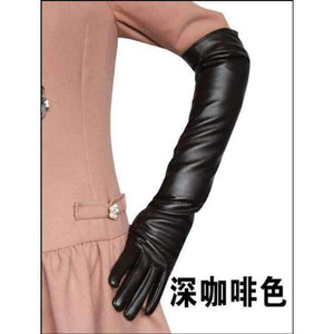 Planet Gates Dark Coffee / S Lady Fashion High Quality PU Leather Winter Gloves Women Warm Cute Mittens Female Long Style Elbow Gloves G203