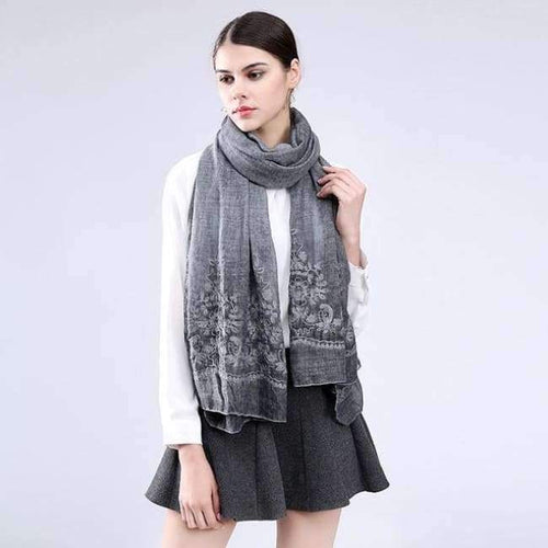 Planet Gates Dark gray / 200 X 95 cm New Vintga Floral Embroidery Scarf and Wrap for Women Chinese Style 200*95 cm Overlength Retro Flower Beach Shawl