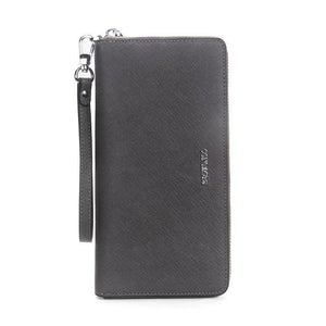 Planet Gates Dark gray / China Women Cow Leather Clutch Ladies Continent Purses Metalic Genuine Leather Wallets Cell Phone Holder Hot Sale