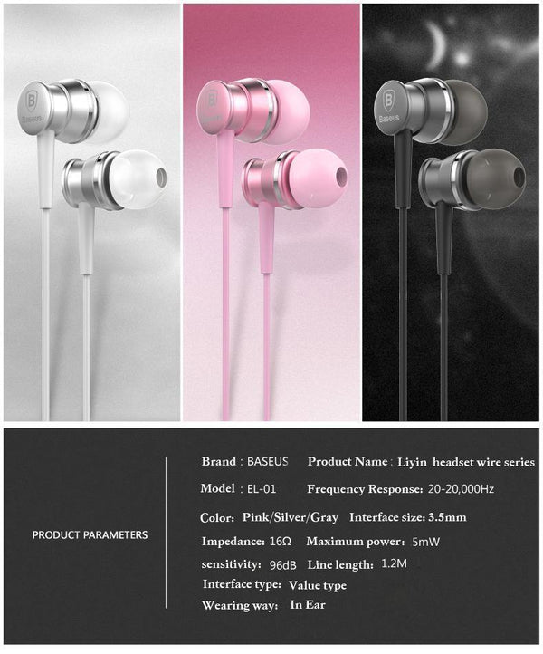 Planet Gates Dark Gray In-Ear Earphone Baseus Wired Stereo Earbuds Super Bass Headset With Mic Earphone For iPhone Xiaomi Samsung MP3 Mobile Phones