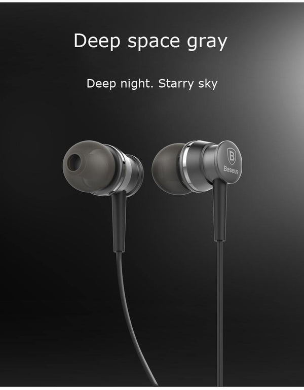 Planet Gates Dark Gray In-Ear Earphone Baseus Wired Stereo Earbuds Super Bass Headset With Mic Earphone For iPhone Xiaomi Samsung MP3 Mobile Phones