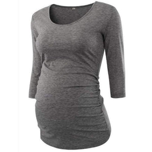 Planet Gates dark gray / L Women's Blouse Maternity Clothes Side Ruched 3 Quarter Sleeve Maternity Scoop Neck Jersey Top Pregnancy Clothes for Women Tops