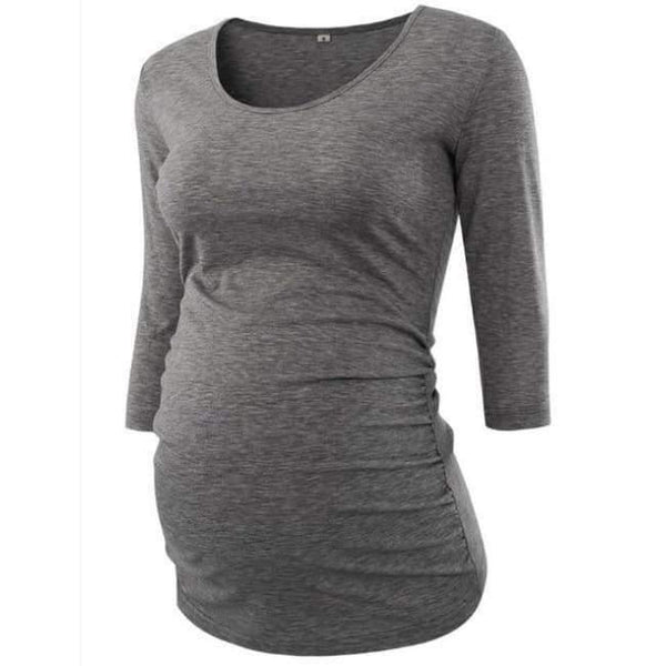 Planet Gates dark gray / L Women's Blouse Maternity Clothes Side Ruched 3 Quarter Sleeve Maternity Scoop Neck Jersey Top Pregnancy Clothes for Women Tops