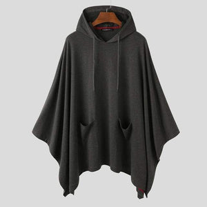 Planet Gates Dark Gray / M Fashion Men Cloak Hoodies Solid Color Loose Hooded Cape Streetwear Casual Chic Men Sweatshirts Pockets Poncho 5XL
