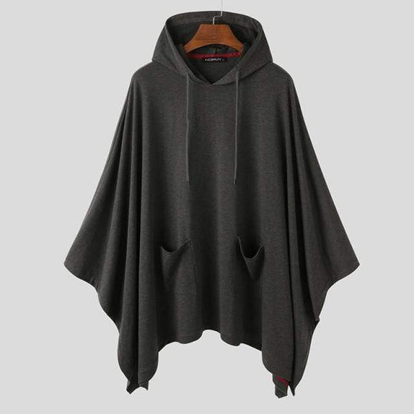 Planet Gates Dark Gray / M Fashion Men Cloak Hoodies Solid Color Loose Hooded Cape Streetwear Casual Chic Men Sweatshirts Pockets Poncho 5XL