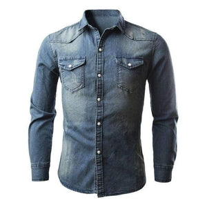 Planet Gates Dark Gray / M VERTVIE Men Shirt Brand 2018 Male Long Sleeve Shirts Casual Solid Color Denim Slim Fit Dress Shirts Mens 3XL Clothes