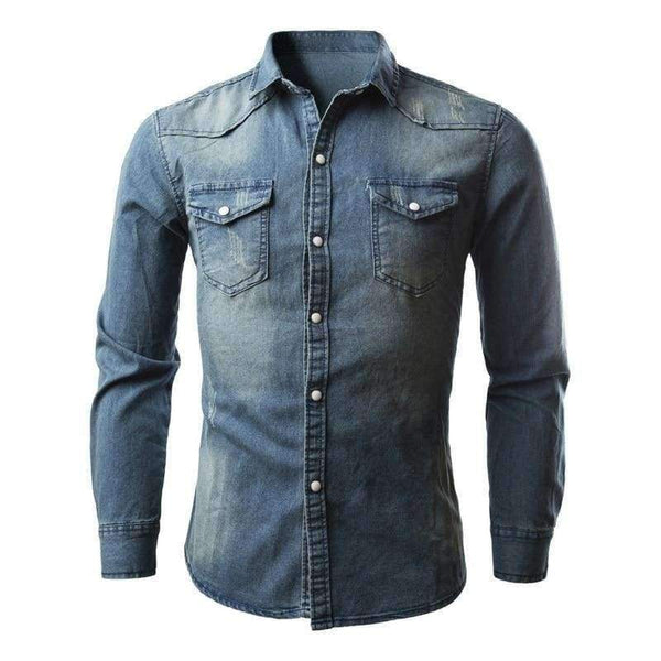 Planet Gates Dark Gray / M VERTVIE Men Shirt Brand 2018 Male Long Sleeve Shirts Casual Solid Color Denim Slim Fit Dress Shirts Mens 3XL Clothes