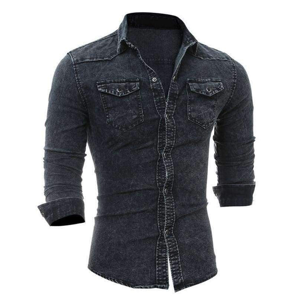 Planet Gates Dark Gray / M VERTVIE Men Shirt Brand 2018 Male Long Sleeve Shirts Casual Solid Color Denim Slim Fit Dress Shirts Mens 3XL Clothes