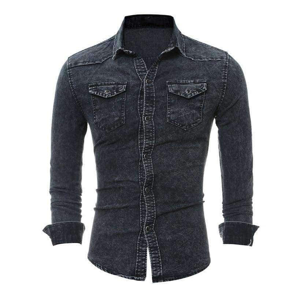 Planet Gates Dark Gray / M VERTVIE Men Shirt Brand 2018 Male Long Sleeve Shirts Casual Solid Color Denim Slim Fit Dress Shirts Mens 3XL Clothes