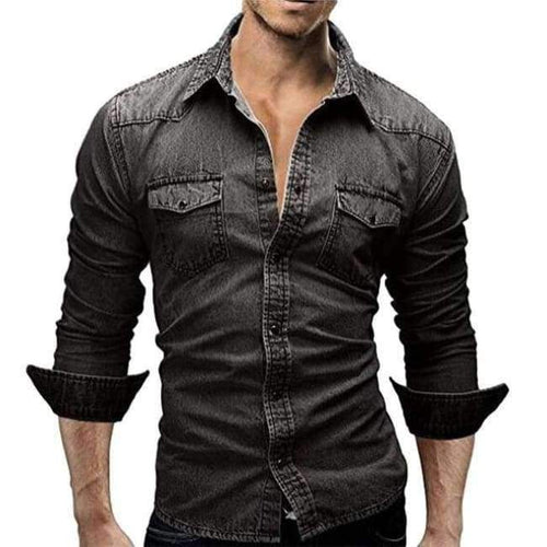 Planet Gates Dark Gray / M VERTVIE Men Shirt Brand 2018 Male Long Sleeve Shirts Casual Solid Color Denim Slim Fit Dress Shirts Mens 3XL Clothes