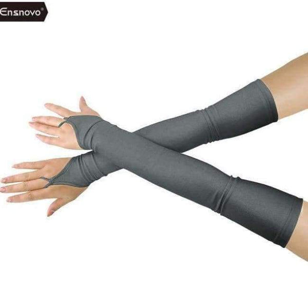 Planet Gates Dark Gray / One Size Ensnovo Women 18"  Stretchy Lycra Fingerless Over Elbow Opera Long Gloves costume cosplay dance party gloves