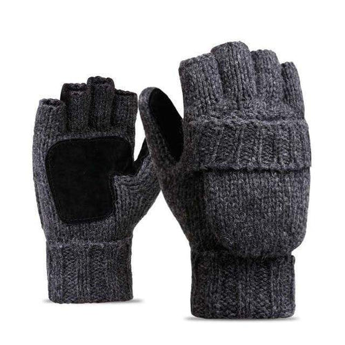Planet Gates Dark Gray / One Size Unisex Plus Thick Male Fingerless Gloves Men Wool Winter Warm Exposed Finger Mittens Knitted Warm Flip Half Finger Glove