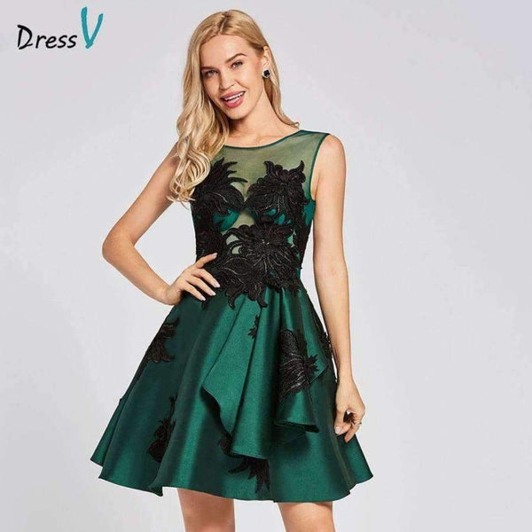 Planet Gates Dark Green / 2 Dark green cocktail dress cheap scoop neck a line sleeveless graduation party dress elegant fashion cocktail dress
