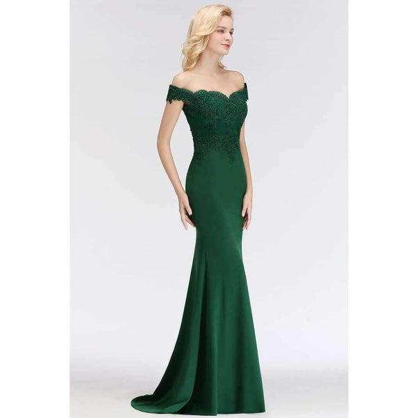 Planet Gates dark green / 2 / Floor Length Sexy Off the Shoulder Mermaid Appliques Evening Dresses Lace Long Prom Formal Party Dresses Gowns Vestido De Festa