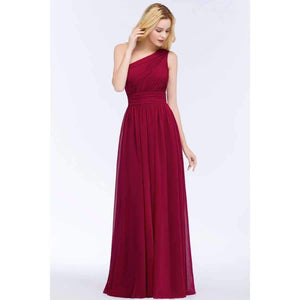 Planet Gates dark green / 2 One Shoulder Long Chiffon Evening Dresses 2018 Ruched Formal Dresses Party Gowns vestido de festa Custom Made