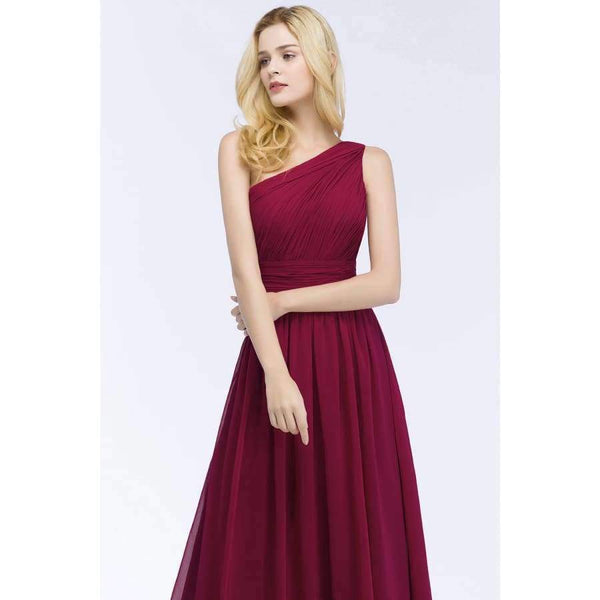 Planet Gates dark green / 2 One Shoulder Long Chiffon Evening Dresses 2018 Ruched Formal Dresses Party Gowns vestido de festa Custom Made