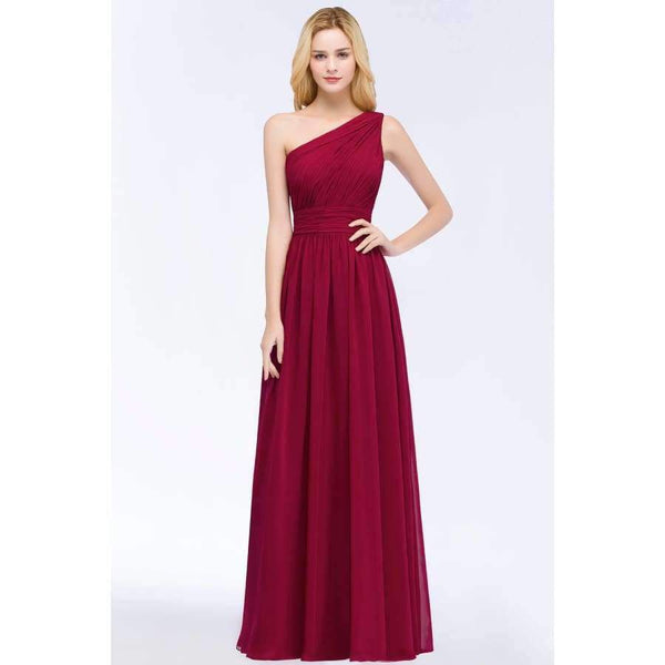 Planet Gates dark green / 2 One Shoulder Long Chiffon Evening Dresses 2018 Ruched Formal Dresses Party Gowns vestido de festa Custom Made