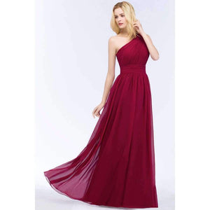 Planet Gates dark green / 2 One Shoulder Long Chiffon Evening Dresses 2018 Ruched Formal Dresses Party Gowns vestido de festa Custom Made