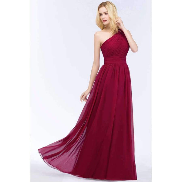 Planet Gates dark green / 2 One Shoulder Long Chiffon Evening Dresses 2018 Ruched Formal Dresses Party Gowns vestido de festa Custom Made