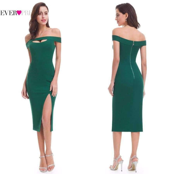 Planet Gates Dark Green / 4 / China Sexy Off Shoulder Slit Bodycon Cocktail Dress EP05779DG Unique Cutout Prom Dress Designer Formal Holiday Gowns