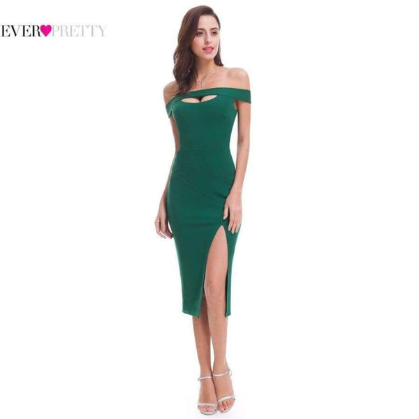 Planet Gates Dark Green / 4 / China Sexy Off Shoulder Slit Bodycon Cocktail Dress EP05779DG Unique Cutout Prom Dress Designer Formal Holiday Gowns