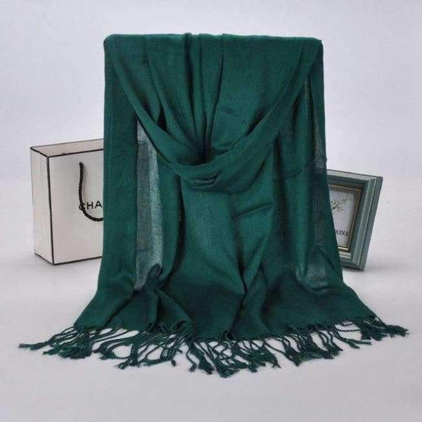Planet Gates Dark Green New Winter Women 60cm*170cm Black Red Solid Color Muslim Hijab Foulard Viscose Scarf Wrap With Tassel