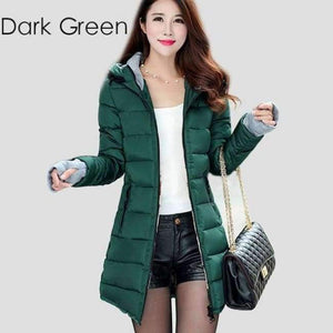 Planet Gates Dark Green / XL Parkas Winter Women Fashion Thickening Hooded Winter Jacket Womens Slim Fit Cotton Coat Overcoat Plus Size 13 Colors